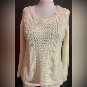 Ambiance Women's High Low Cable Knit Sweater -Ivory- Size M